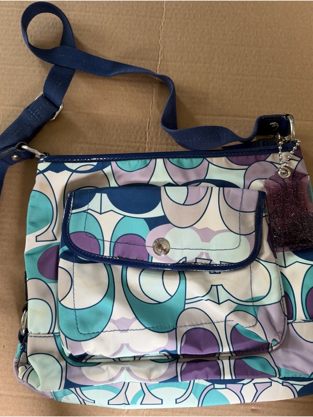 Coach Multi-Color Patterned Crossbody in Teal, Purple and Navy